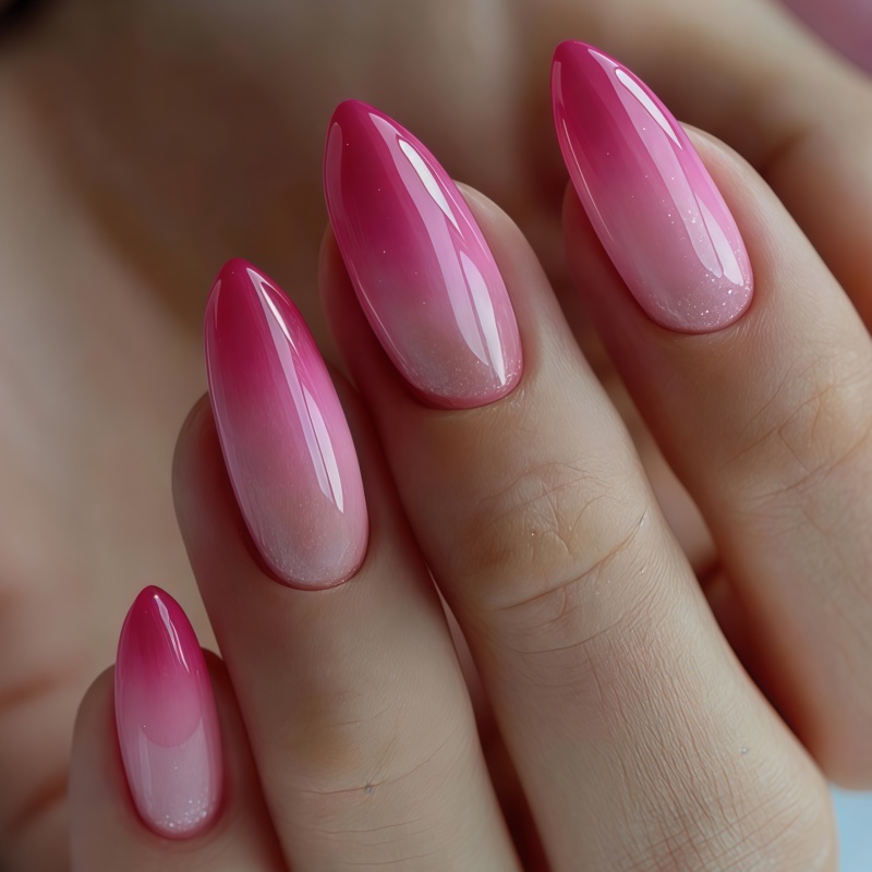 Nail Art Simple - ชุดตกแต่งเล็บรูปทรงอัลมอนด์ 24 ชิ้น โทนสีชมพูอุ่นและไล่เฉดสีนู้ด สีพื้นเรียบง่าย นุ่มนวล
