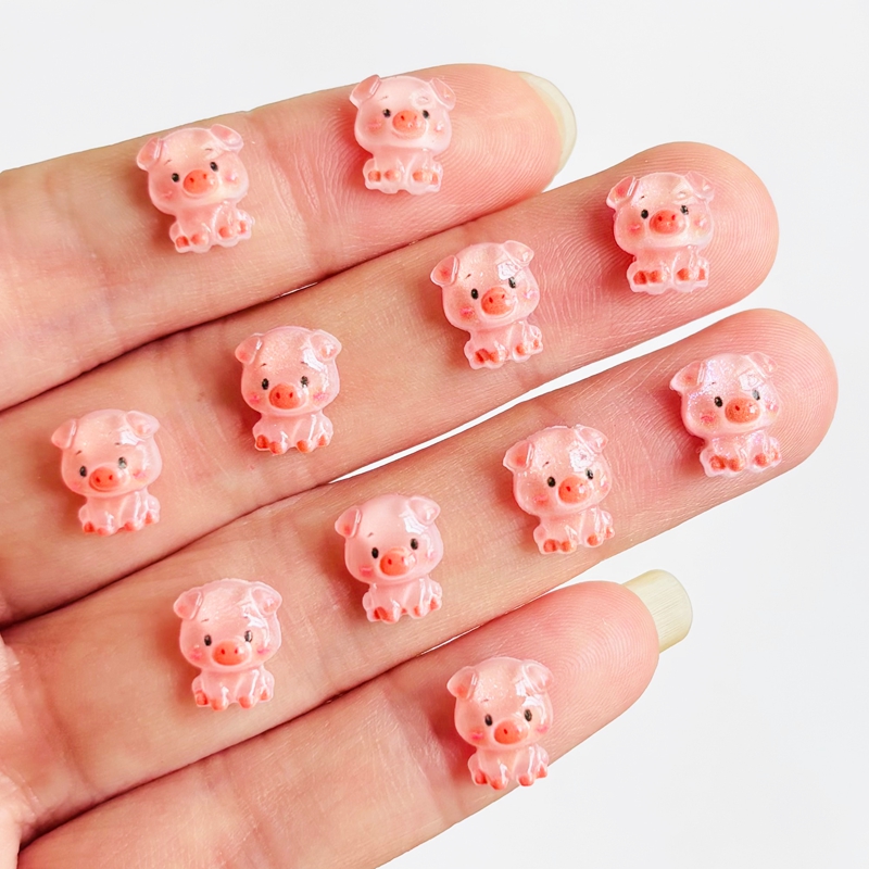 Nail Art Vintage - เรซิ่นตกแต่งเล็บรูปหมูการ์ตูนขนาดเล็ก 60 ชิ้น สำหรับงาน DIY ตกแต่งเล็บ