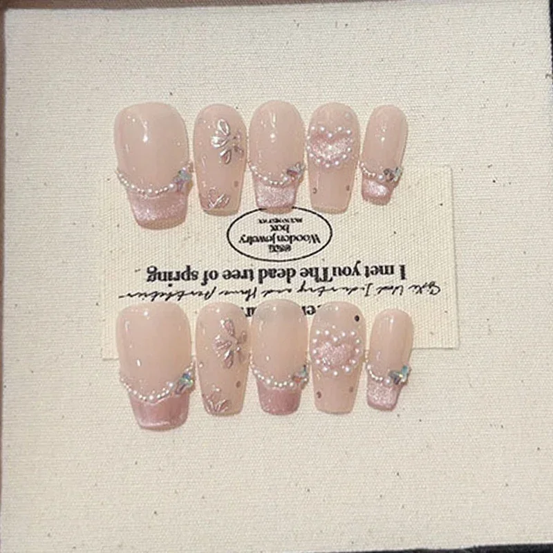Nail Art Pink - 10pcs น่ารัก Handmade Cat Eye Powder