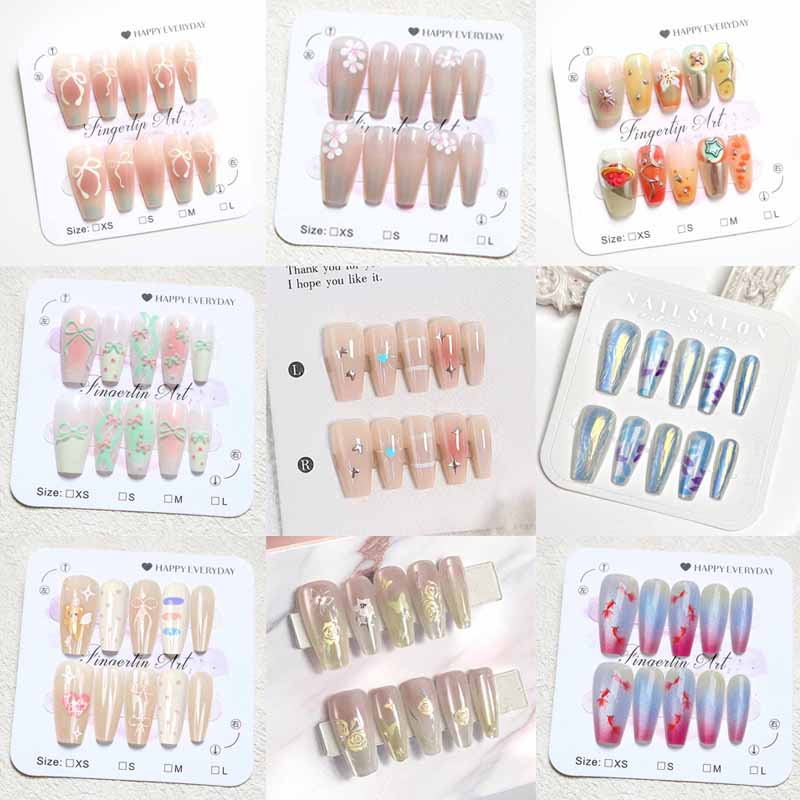 Nail Art French Nails - 10 ชิ้นผู้หญิงสไตล์ฝรั่งเศส High End 3D บรรเทากลีบ