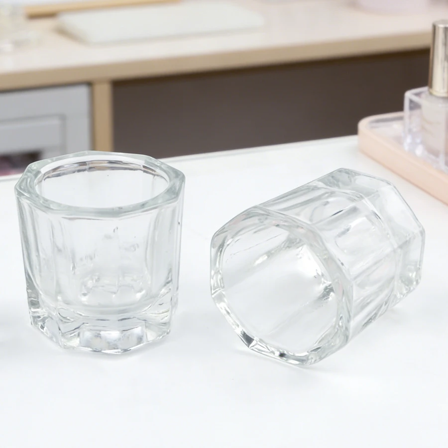 Nail Art Simple - แก้วคริสตัลขนาดเล็ก 1 ชิ้น, แก้วอะคริลิกใสทรงแปดเหลี่ยมขนาดเล็กสำหรับใส่ผงหรือของเหลวสำหรับทำเล็บ, แก้วทำความสะอาดแปรงทำเล็บ, ภาชนะใส่ของเหลวสำหรับทำเล็บ