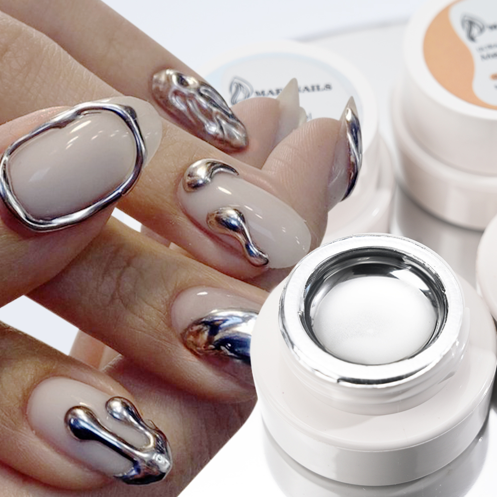 Nail Art Glossy - เจลทาเล็บสีเงินทองเมทัลลิก 5 มล. โครเมี่ยม 3 มิติ
