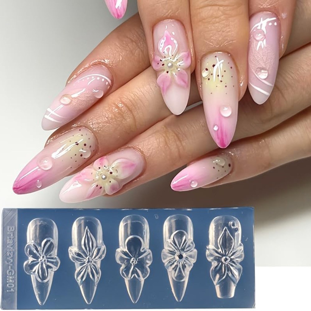 Nail Art Vintage - แม่พิมพ์ซิลิโคนลายดอกไม้ 3 มิติ สำหรับตกแต่งเล็บ ลายดอกลิลลี่และไอริส แบบแกะสลัก