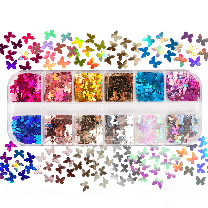 Nail Art Glossy - ผสมสีเรืองแสงผีเสื้อ Glitter ตัวต่อขนตาอุปกรณ์เสริมเล็บประกายระยิบระยับศิลปะตกแต่ง Professional Peralatan Rias