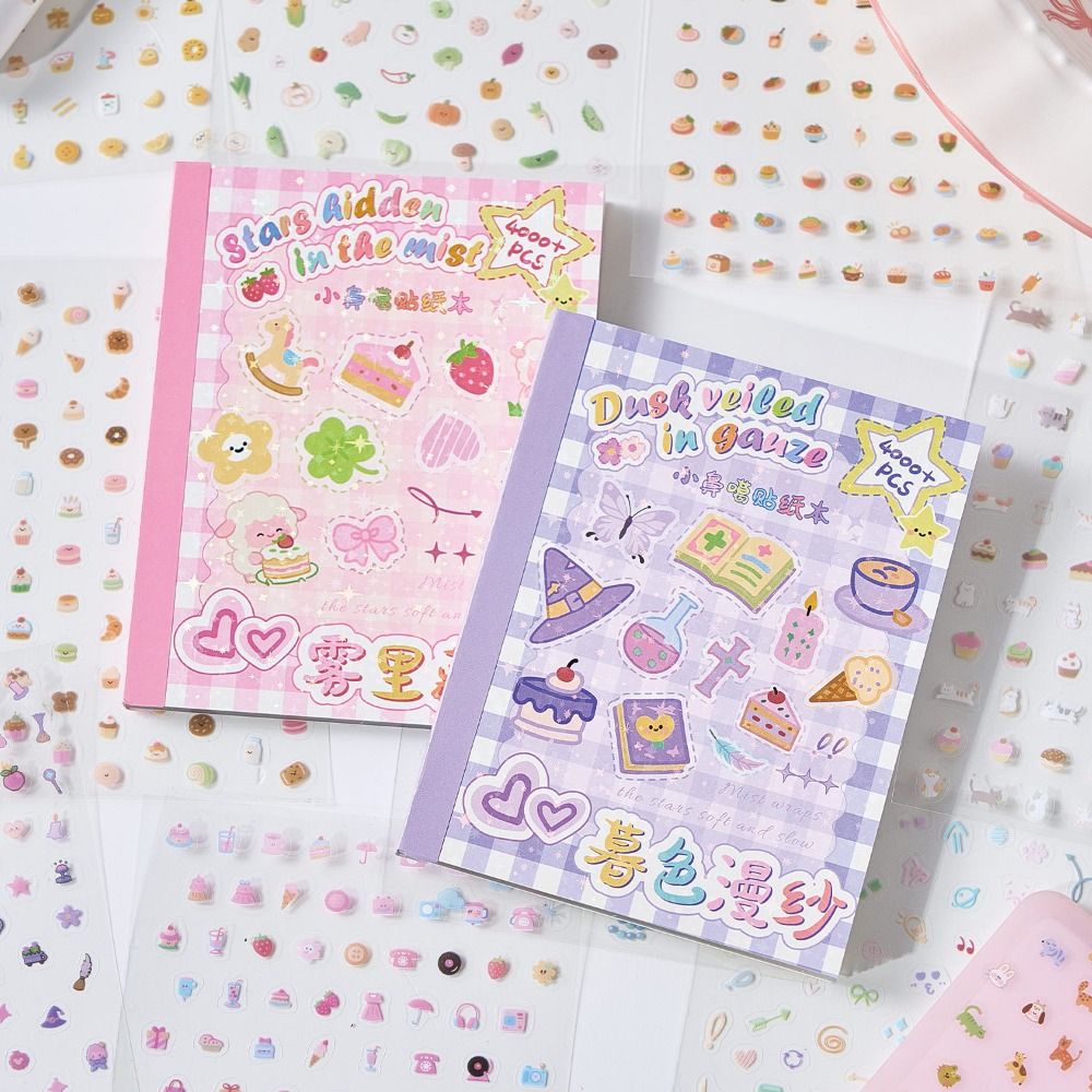 Nail Art Vintage - สมุดสติกเกอร์ติดเล็บขนาดเล็กน่ารัก สติกเกอร์ไดอารี่ลายนูนแบบนุ่ม สติกเกอร์ติดแก้วลายการ์ตูนแบบมีกาวในตัวสำหรับเด็ก