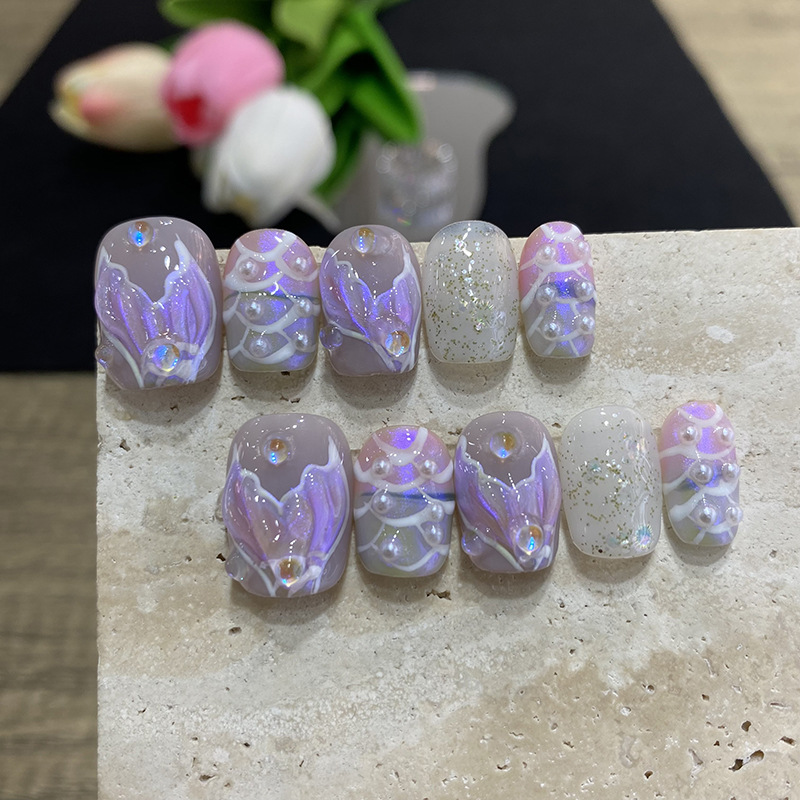 เล็บปลอมลายดอกไม้ผีเสื้อ 10 ชิ - Nail Art French Nails บทวิจารณ์และราคา