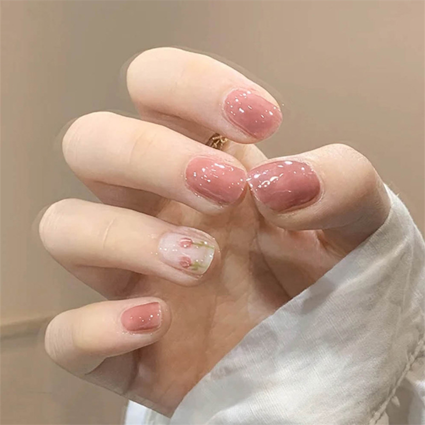 24PCS อะคริลิคสั้น Golden Hear - Nail Art Glossy บทวิจารณ์และราคา