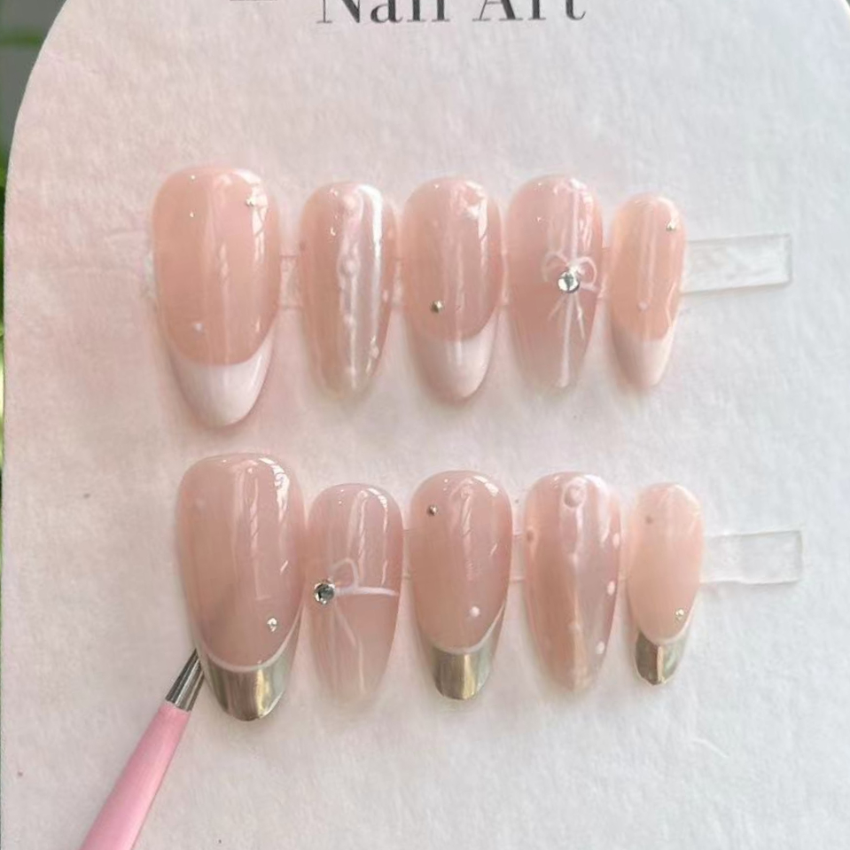 10 ชิ้นทําด้วยมือกดบนเล็บเต็มร - Nail Art Pink บทวิจารณ์และราคา