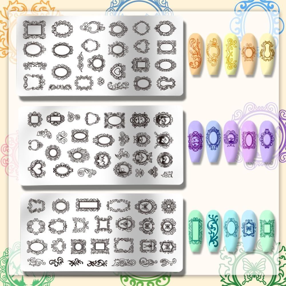 แผ่นปั๊มลายเล็บลายกรอบรูปวินเท - Nail Art Vintage บทวิจารณ์และราคา