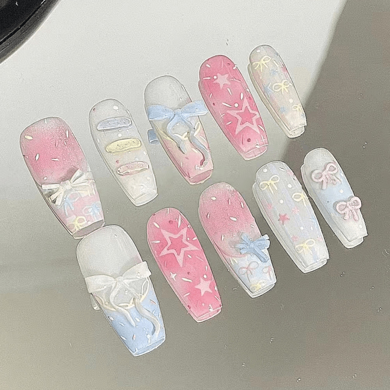 10 ชิ้น เล็บปลอมทรงโลงศพสไตล์ฝ - Nail Art French Nails บทวิจารณ์และราคา