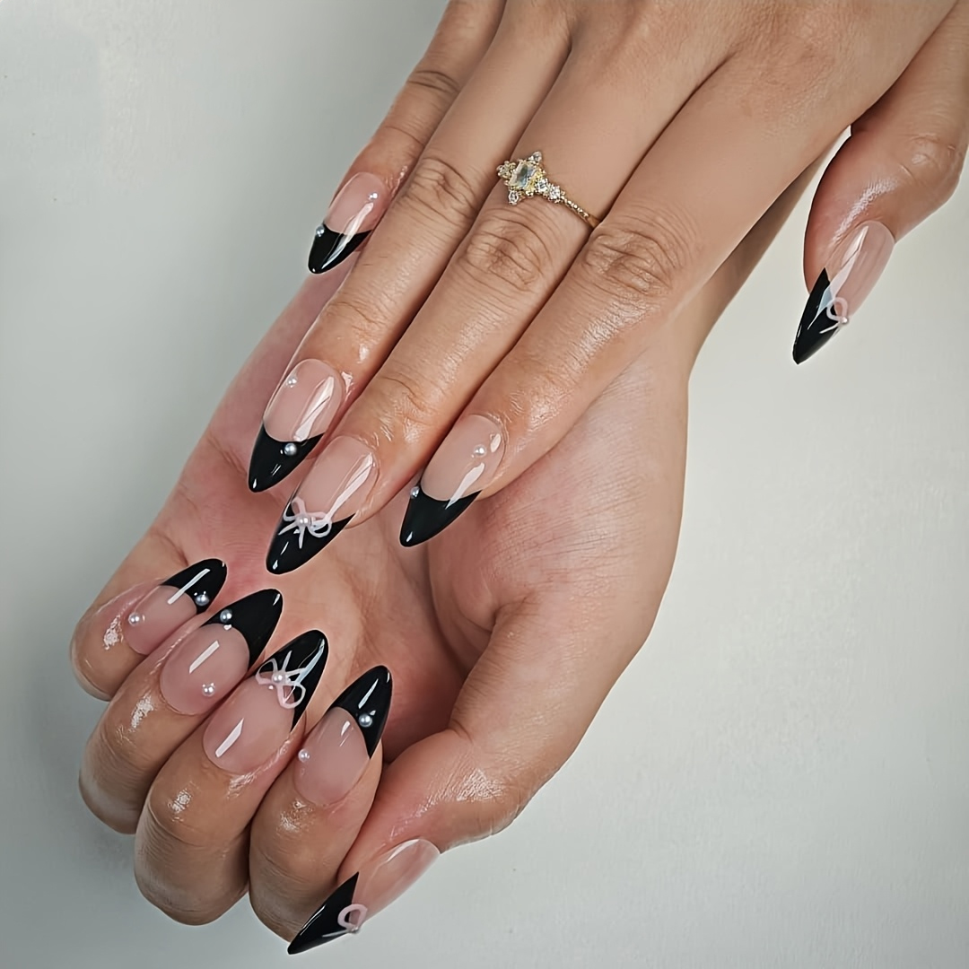 เล็บปลอมสีดำแบบฝรั่งเศส 10 ชิ้ - Nail Art Glossy บทวิจารณ์และราคา