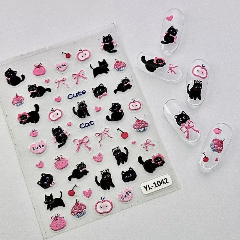 สติกเกอร์นูน 3 มิติ ลายแมวดำน่ - Nail Art Vintage บทวิจารณ์และราคา