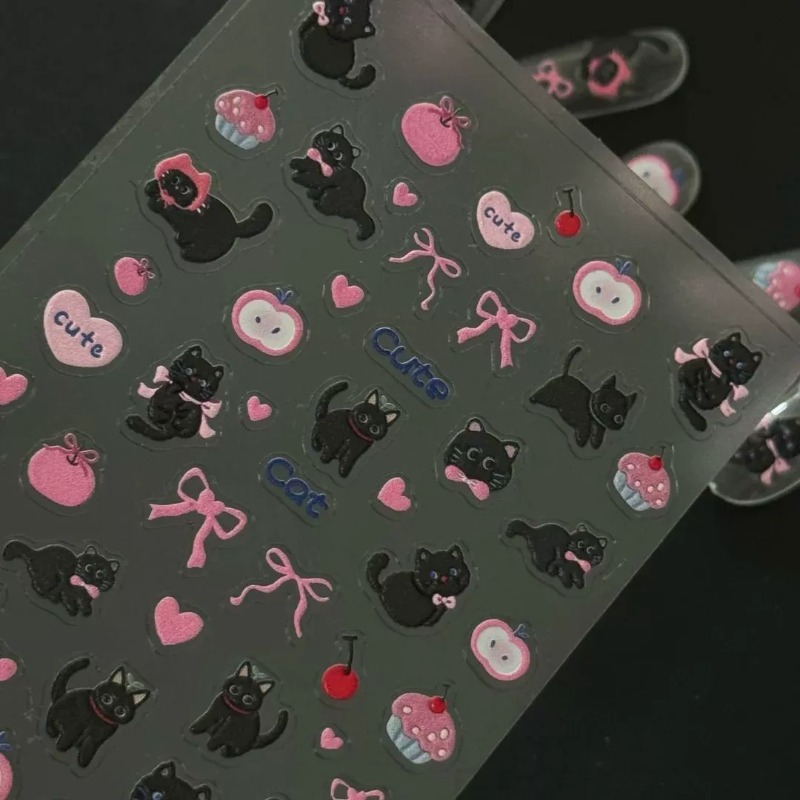 สติกเกอร์นูน 3 มิติ ลายแมวดำน่ - Nail Art Vintage บทวิจารณ์และราคา