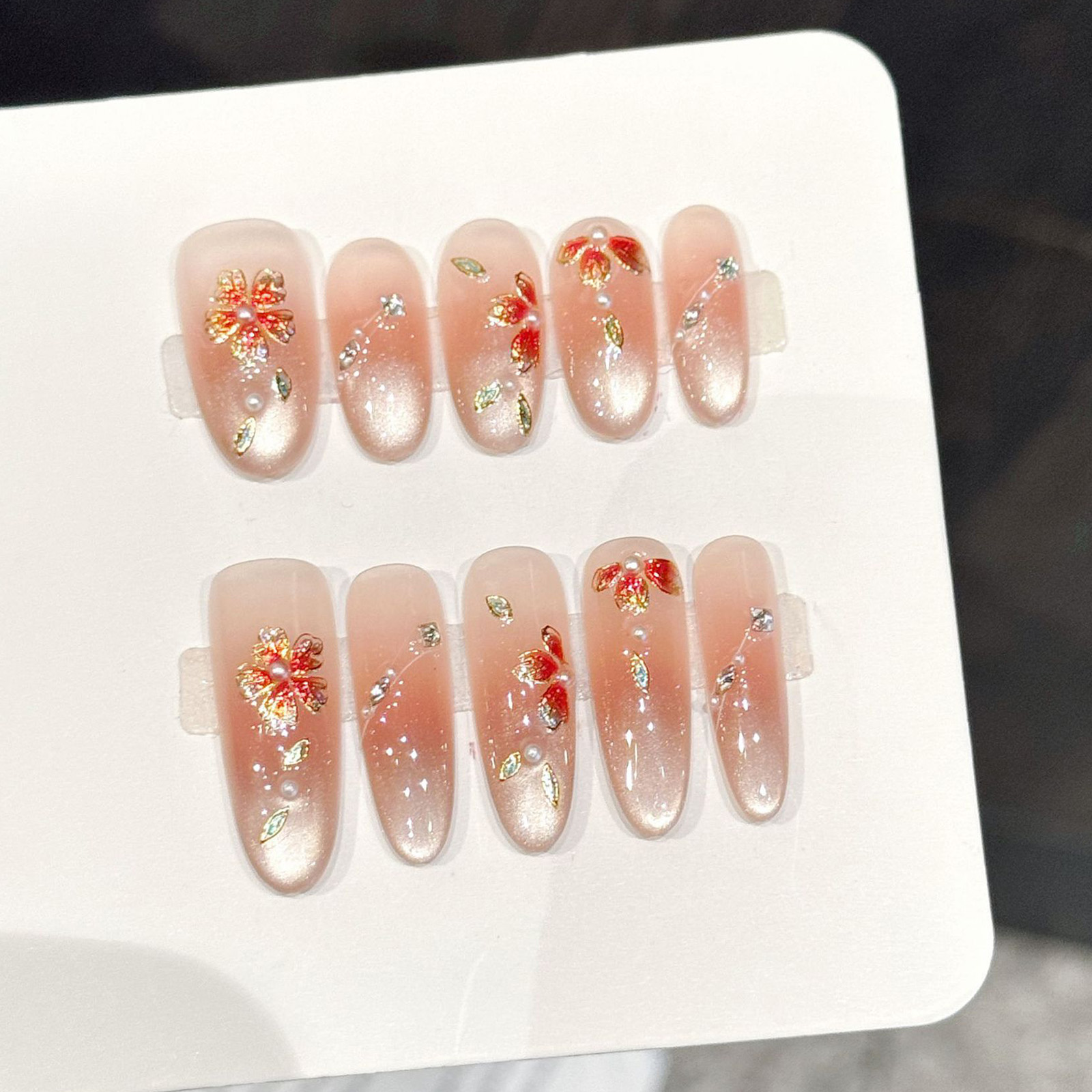 เล็บปลอมทำมือ 10 ชิ้น กดติดเล็ - Nail Art Pink บทวิจารณ์และราคา